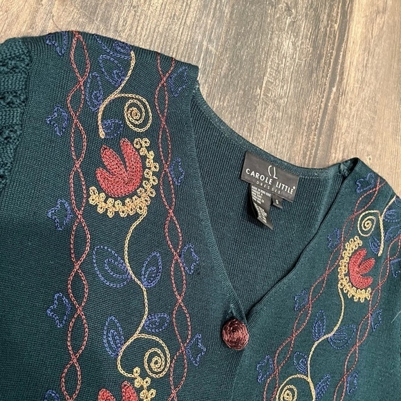 Carole Little Wool Blend Embroidered Long Body-con Sweater Dress Embordiery Sm - Picture 3 of 9